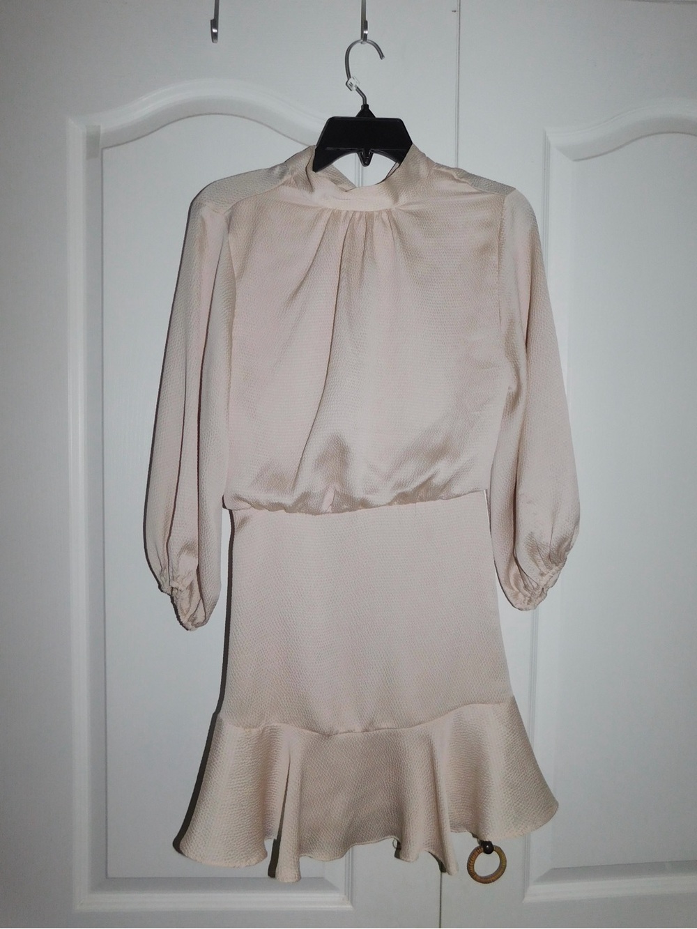 Vici Cream High-Neck Long Sleeve Ruffle-Hem Dress